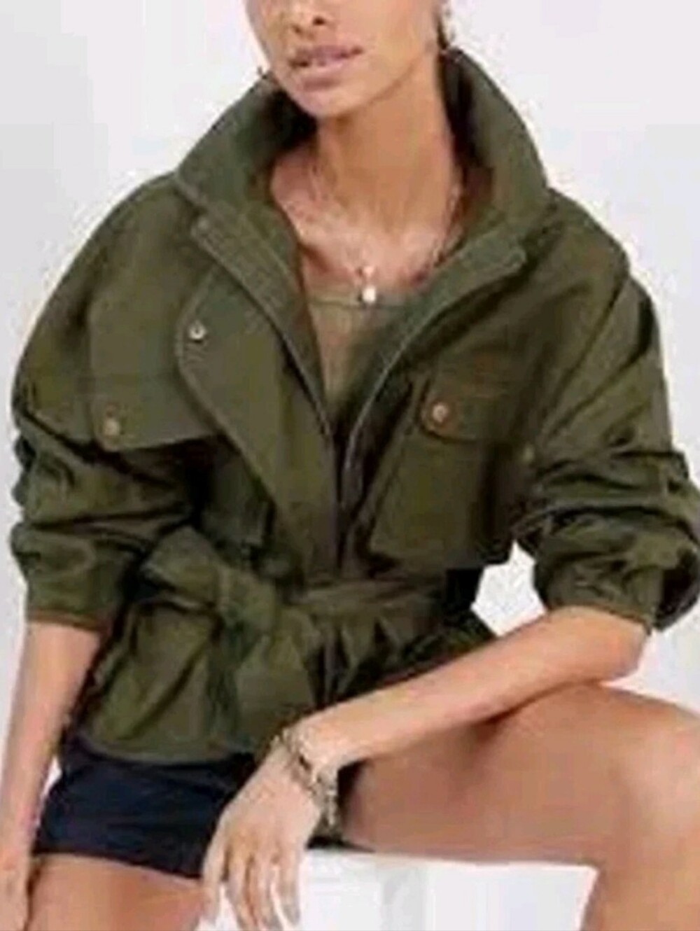 ANTHROPOLOGIE x MARE MARE Jacket M Puff-Sleeved Olive Green Utility